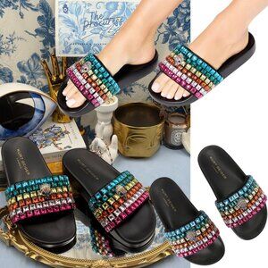 🆕 KURT GEIGER LONDON 🧿 NWOB Meena Eagle Jewel Sandal Black Rainbow Sz 36.5 6.5
